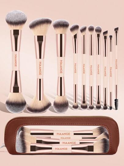 MAANGE 10/11pcs Soft Dual-Ended Multi-Functional Makeup Brush Set, Including Face Brush, Powder Brush, Blush Brush, Concealer Brush, Contour Brush, Nose Brush, Eye Shadow Brush, Detail Brush, Foundation Brush, Highlighter Brush. High-Quality Synthetic Hair, Durable, Suitable For Daily Facial Makeup, Can Be Used For Liquid, Cream And Powder Products. Can Be Used For Stippling, Blending And Facial Cleansing. Beauty Makeup Accessories, Gift For Women And Girls.,Giveaways,Professional Makeup Brushes,Complete Makeup Set