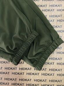 Women's Solid-Color Cargo Joggers - Lightweight, Breathable, Drawstring Waist With Large Pockets - 軍綠色 - 查看 6