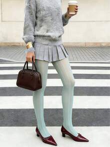 1件装女士绿色螺旋镂空透气多功能独特网眼连裤袜，适合户外、购物、日常穿着 - 薄荷綠 - 查看 4