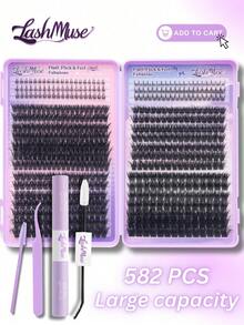 1815PCS/651PCS/582PCS Individual Lash Clusters With Lower Lashes, High Capacity Lash Clusters, 30D/50D/80D/100D/120D/15D D Curl, 0.31–0.63inch Mixed Length, Natural Look Extra Thick Wispy Ultra Soft Super Light Reusable Individual Segmented False Eyelashes, DIY Eyelash Extension Kit With Lash Glue, Bond & Seal, Tweezers & Lash Brush, For Self Use At Home Or On-The-Go, Suitable For Daily Life, Wedding, Dating, Party, Music Festival, Travel, Perfect For Halloween, Thanksgiving, Christmas, Valentine's Day, Lash Clusters Kit, Lashes, Eyelashes, Fake Lashes - 黑色 - 查看 23