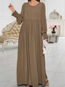 1pc Solid Color Nida Fabric Soft & Breathable Abaya With Elastic Cuffs, Front Zipper, Suitable For Muslim Women's Daily Wear, All Season - Multicolor - View 3