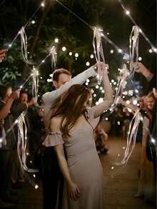 10pcs Wedding Wands With Ribbons, 3 Color Flashing Functions, Glowing LED Silk Fairy Wands, Lace Wands With Bells, Suitable For Wedding Reception, Graduation Ceremony, New Year's Eve, Birthday Party (Warm White) - Fairy Wand - View 6
