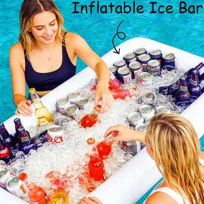Caja enfriadora de hielo inflable, barra refrigerada inflable, material de PVC duradero, adecuada para fiestas en la piscina, mantiene ensaladas, bebidas y alimentos fríos, bandeja de servicio móvil para entretenimiento interior y exterior, enfriador de alimentos y bebidas todo en uno, ideal para fiestas de verano en la piscina, vacaciones en la playa, regalos para fiestas