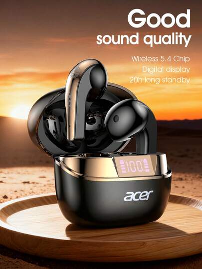 Acer 宏碁 OHR554 TWS 真无线耳机，立体声低音，通话降噪，运动跑步入耳式设计，低延迟游戏模式，杜比音效，轻巧触控，时尚外观，佩戴舒适，超长续航，推荐作为圣诞节/情人节礼物，兼容智能手机/平板电脑/笔记本电脑，配备充电盒