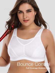 Sujetador deportivo de gran tamaño WINGSLOVE con cobertura total - Sujetador deportivo inalámbrico de gran soporte con espalda en forma de U, transpirable y cómodo, adecuado para yoga, fitness, correr, sin acolchado, máximo soporte, diseño de copa completa, diseño de banda ancha - Blanco - Ver 1