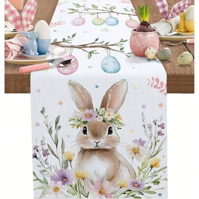 1PC Easter Bunny Egg Floral Table Runner Seasonal Spring Table Runner Holiday Kitchen Dining Table Decor Indoor Outdoor Home Party Coffee 33.08 X 182.88 Cm