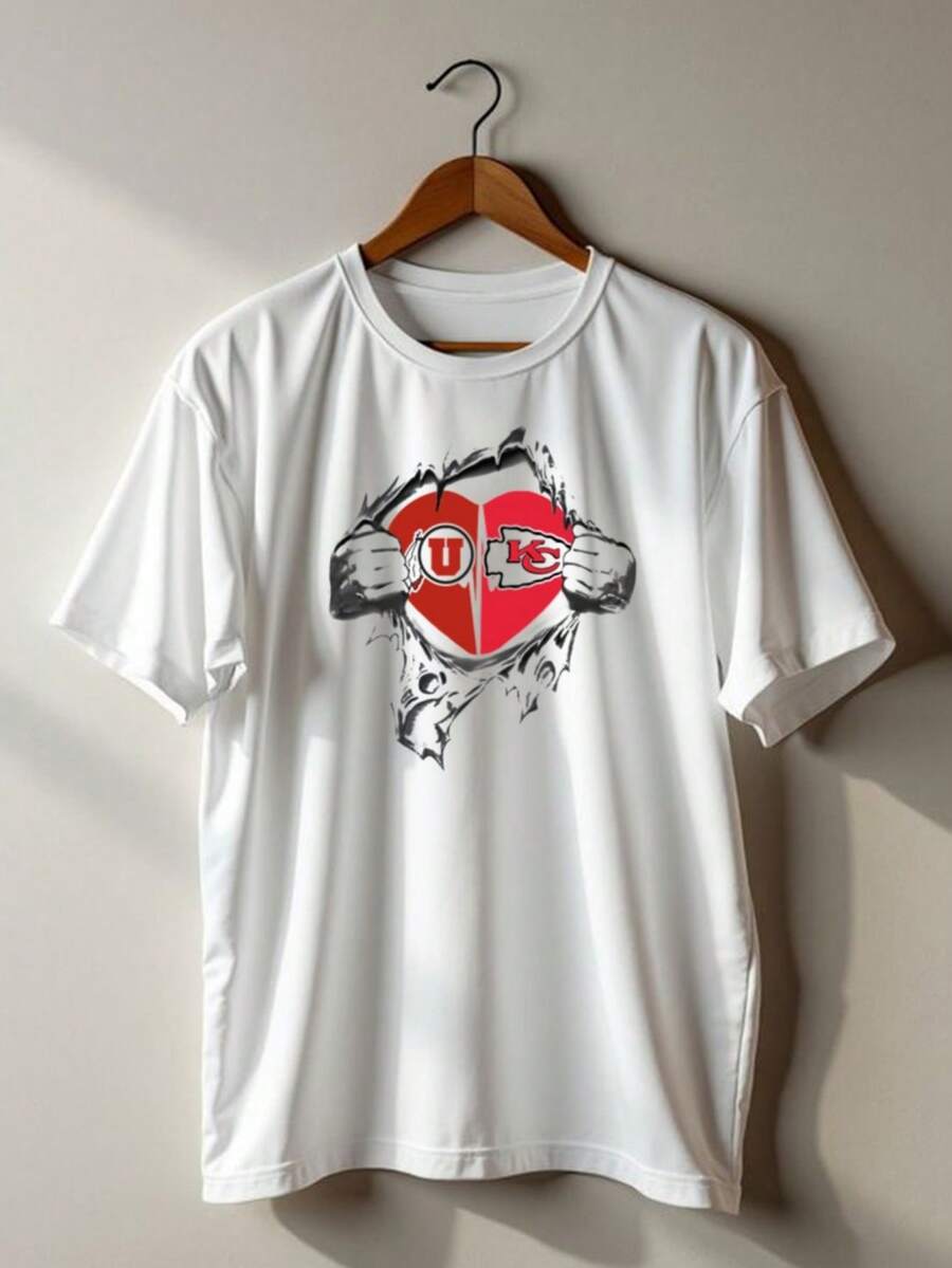 Utah Utes Heart Logos Torn Fabric T-Shirt (2) - White - View 1