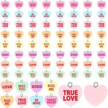 12Pcs Valentine Heart Charms Conversation Heart Resin Charms Conversation Heart Beads Flat Heart Pendant For Valentine's Day DIY Craft Bracelet Necklace Jewelry Making - Multicolor - View 1