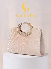Glintelle Elegant Satin Pleated Clutch Bag, Suitable For Romantic Weddings, Formal Parties, Balls, Galas, Brides, Bridesmaids, Formal Dresses, Women's Gifts. With Detachable Metal Chain, Suitable For Storing Lipstick, Cosmetics, Coins, Keys, Phone Earphones And Other Items. - Apricot - View 10