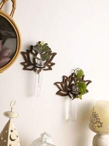 1个棕色莲花图案装饰植物繁殖悬挂架，简约植物美学家居装饰，壁挂式植物展示架，现代波西米亚农舍风格，莲花造型，配有垂直管状支架，线条流畅，支持植物繁殖和绿色展示，适用于客厅、卧室、书房、墙面装饰、窗边、玄关、公寓装饰、家庭办公室、室内植物景观、绿色家居装饰 - 蓮花款 - 查看 4