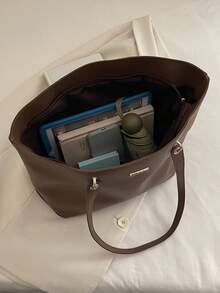 Women's Quilted Fashion Large Capacity One Shoulder Tote Bag, Magnetic Closure, Casual Street Style, Suitable For Photography, Daily Commute - Brown - View 4