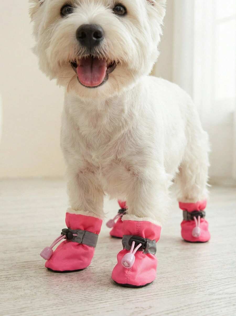 PETSIN 4pcs/Set Waterproof Anti-Slip Pet Dog Shoes, Chihuahua Rain Boots For Small Dogs & Puppies