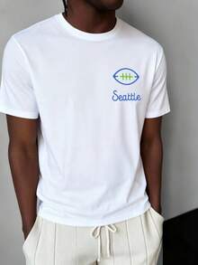 Camvyn Men's Casual Versatile Daily Commute Letter Print Short Sleeve T-Shirt, Spring/Summer - White - View 2