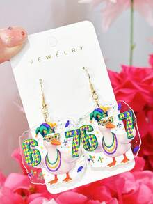 一对亚克力嘉年华鸭耳环，带珠子，卡通元素，趣味可爱，适合派对、节日等场合，是送给女性的礼物。 - 彩色 - 查看 1