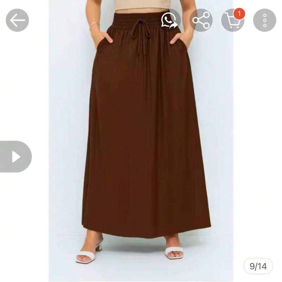 Long, Printed Viscose Skirt, Lined, High Waist With Pockets And Side Slits. - 光滑的棕色 - 查看 1