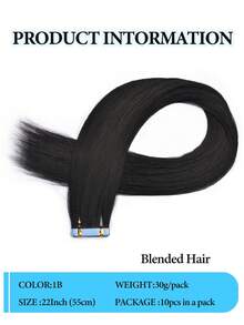 20英寸10片装无缝融合式接发，女士隐形肤色直发黑色自然渐变色接发片 - S1 - 查看 4