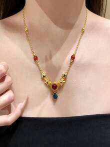 1件优雅不锈钢女士项链，金色首饰，百搭高端项链，适合女士宴会、派对、商务、休闲、日常佩戴，春夏皆宜。 - 優雅氣質風 - 查看 6