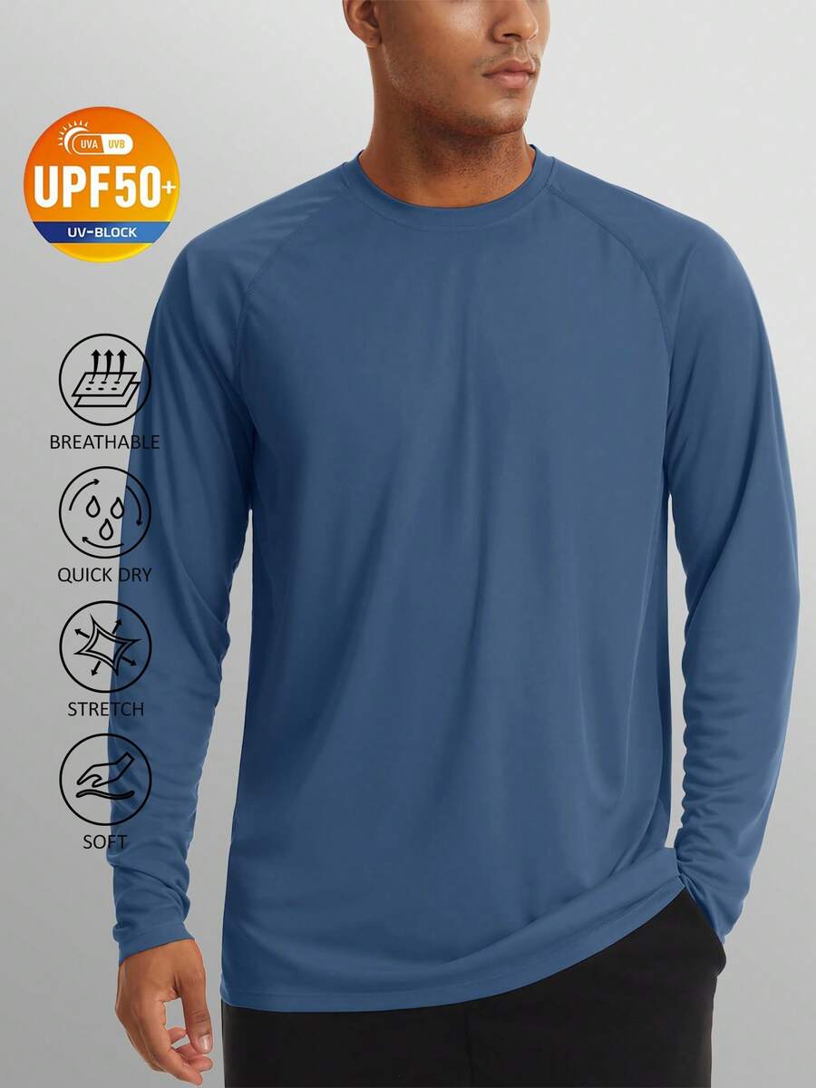 KEFITEVD Men's Long Sleeve Shirts UPF 50+ UV Sun Protection Athletic Shirts For Hiking Running Workout Rash Guard - 藍灰色 - View 1