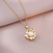 1 Set de Collar y Aretes con Piedra de Ojo de Gato Elegante e Incrustación Micro de Circonita, Versátil para Uso Diario - Multicolor - Ver 4