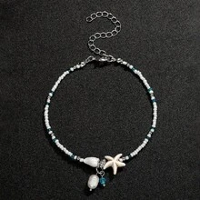 1pc Blue Ocean Style Beaded Sea Star & Shell Pendant Anklet, Unisex Fashion Casual/Party/Holiday Wear - Multicolor - View 4