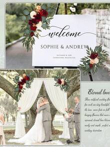 2pcs Wedding Arch Decor, Artificial Burgundy Wedding Flower Bouquet, Suitable For Welcome Board, Decoration And Arch Floral Arrangement, Applicable For Wedding, Birthday, Opening Ceremony And Party - Multicolor - View 3