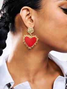 Heart Drop Earrings Valentines,Mom,Mother,Mother's Day,Gift - Red - View 1