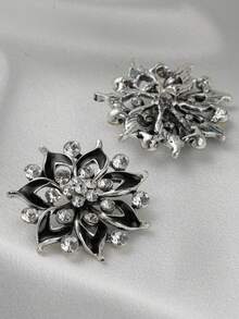 2 piezas/paquete Botones metálicos con forma de flor hueca y rhinestones, decoración de moda para coser en suéter, abrigo, traje, vestido, vestido de novia, ramo, caja de regalo de cumpleaños, accesorios DIY - multicolor - Ver 7
