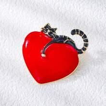 1pc Cute & Elegant Black Cat Heart Shaped Brooch, Suitable For Women's Daily Wear And Holiday Gifts - Red - View 5