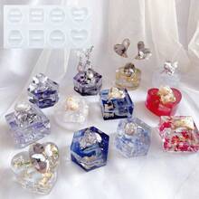 1个环氧树脂模具戒指托，心形、圆形、方形、六边形硅胶模具，适用于DIY珠宝制作，环氧树脂工艺品浇铸材料 - 白色 - 查看 1