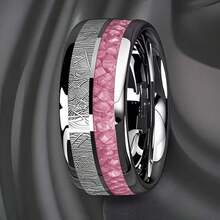 Men's Tungsten Ring, Inlaid With Pink Rose Quartz And Meteorite Patterns, Valentine's Day Gift, Exquisite And Fashionable Ring Is The Perfect Gift For Women, Romantic Gift, Anniversary, New Year's Eve, Men's Creative Gift, Men's Christmas Gift - Dual-slot Powder - View 3