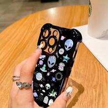 Tie-Dye Peace Alien Phone Case Compatible With  17/16e/16/15/14/13/12/11 Mini/Pro/Max/Air/X/XR/XSMAX/8/7 Plus Shockproof Transparent Soft Back Case  17 Case Cover For  17 Pro Max - 混合顏色 - 查看 4