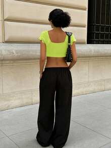 女士柔软轻盈时尚休闲度假Y2K风格系带露脐上衣，纯色，适合圣帕特里克节海滩夏季穿着 - 綠色 - 查看 6