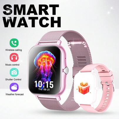 全触控智能手表：支持无线通话、计步器、音乐控制、游戏和健身功能，兼容安卓/iOS手机，男女皆宜。配备180mAh电池，是新年、情人节、复活节、母亲节、父亲节、万圣节、感恩节和圣诞节的理想礼物。