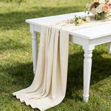1件彈性桌旗 婚禮拱門裝飾 50*300cm 素色甜點桌布 家居裝飾 可重複使用可水洗 適用於週年慶 情人節慶祝 - 亞麻色 - 查看 5