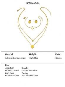 Women's Fashion Jewelry Set, Exquisite Solid Color Square Pendant Multi-Layer Necklace, Bracelet, Earrings, Suitable For Anniversary, Birthday, Valentine's Day, Mother's Day, Back To School, Graduation And Party Gifts - Multicolor - View 10