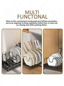 2-piece pot rack organizer, expandable cabinet-style pot and frying pan organizer, equipped with 8 adjustable shelves, pot cover holder, kitchen cooking utensils baking storage rack, kitchen storage and organizing supplies, black version. - Negro - Ver 5