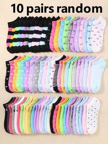 20 pares de calcetines cortos para niños: colores de caramelo, lazo de encaje, estampado de corazón, rayas, suaves y cómodos, casuales y versátiles, calcetines escolares - adecuados para uso diario, surtido de colores aleatorios - Multicolor - Ver 13