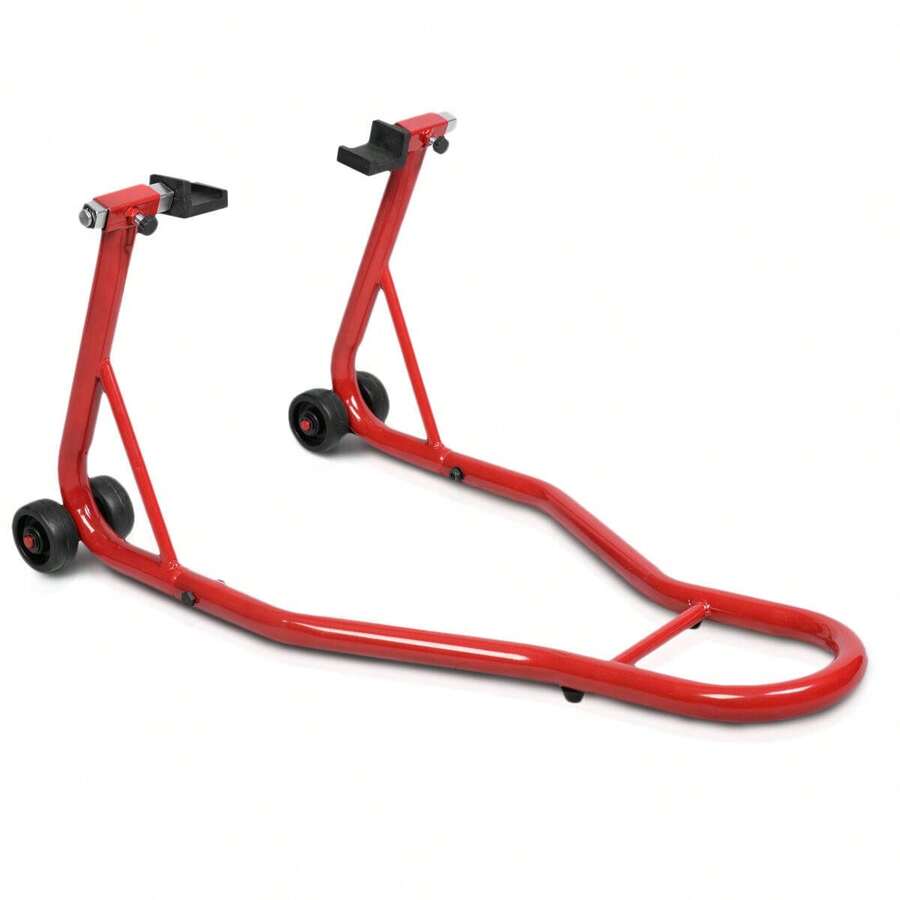 COSTWAY Portable Steel Motorcycle Stand Sport Bike Rear Wheel Lift, Red - Red - View 1