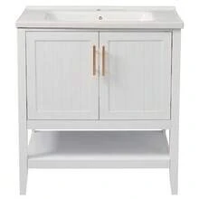 Single Sink Bathroom Vanity Unit With 80cm Vanity Unit And White Ceramic Sink - White - View 7
