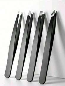 4pcs Precision Tweezers Set - Professional Stainless Steel Eyebrow Tweezers, High Precision For Facial Hair, Debris And Ingrown Hair Removal (Black) - Multicolor - View 14
