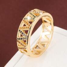 1pc Minimalist V-Shaped Letter Wave Design Cubic Zirconia Inlaid Fashion Ring For Women - Multicolor - View 24