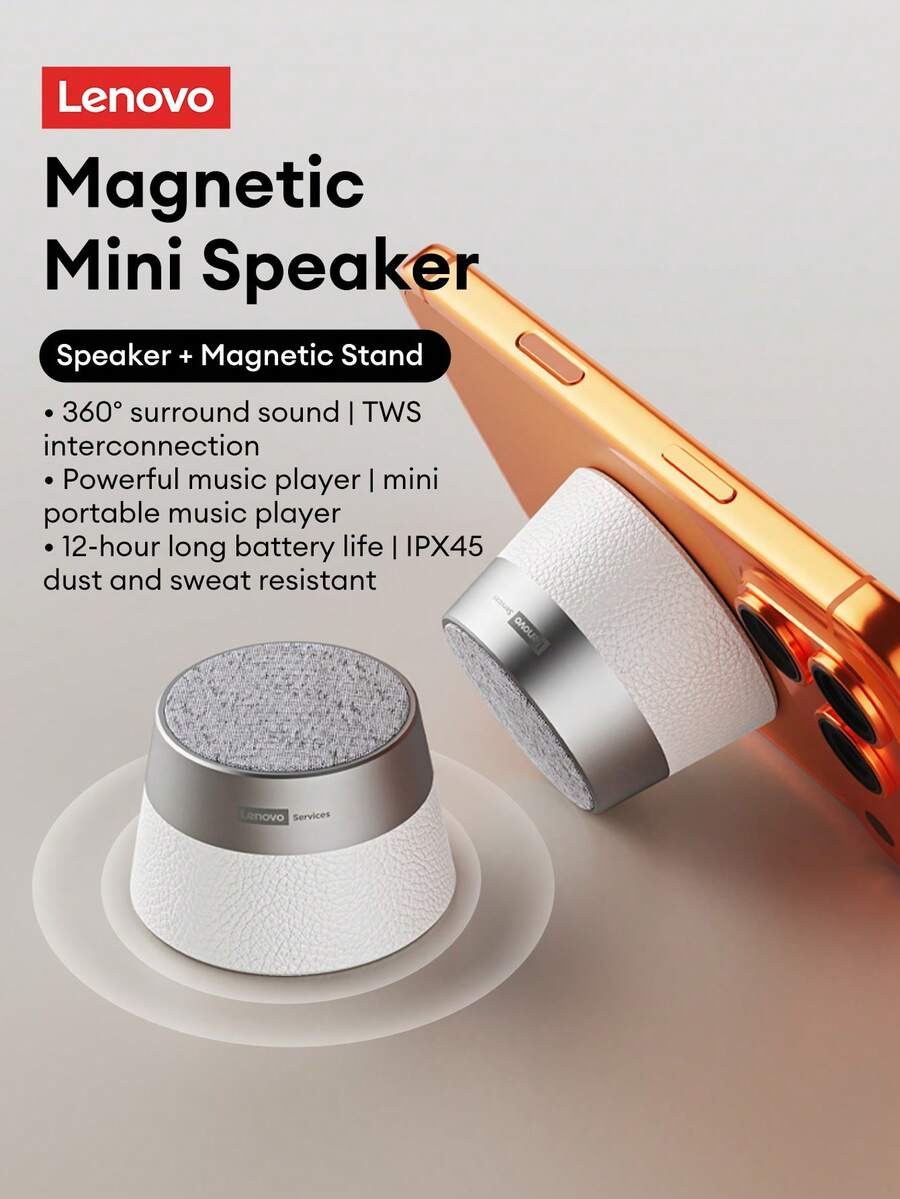 Loa Bluetooth từ tính mini Lenovo HD103Pro, giá đỡ điện thoại từ tính, Bluetooth 5.4, âm thanh vòm 360°, thời lượng pin dài, chống bụi và nước IPX4, loa không dây di động cho gia đình, ngoài trời, điện thoại thông minh, máy tính, quà tặng ngày lễ - trắng - Xem 1