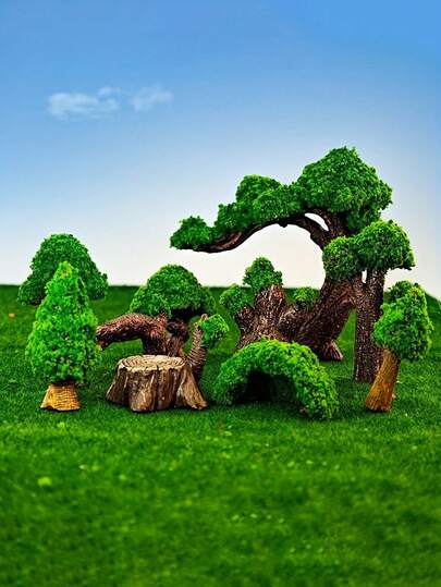 迷你干苔藓树套装，树脂人造仿真树装饰，苔藓设计，逼真质感绿色植物，适用于室内/室外装饰、鱼缸、花盆、迷你仙境花园、苔藓水族箱DIY装饰、园艺装饰