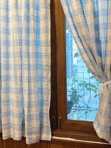 1件法式乡村风格格子窗帘，简约装饰隔断帘，卧室ins风韩式清新门帘，适合日常装饰和节日使用 - 米底藍格 - 查看 6