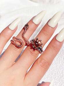 2件套时尚独特蛇形戒指套装（女士款） - 復古銀色 - 查看 8