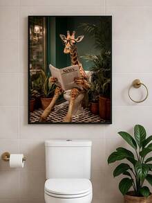 1幅趣味长颈鹿厕所装饰画，现代奇趣浴室幽默墙饰，送给朋友的理想礼物，卧室艺术画，客厅装饰，办公室装饰，浴室装饰，墙饰，家居装饰，房间装饰，帆布墙画，海报，带框墙饰，可选画框 - A - 查看 3