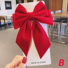 1pc Velvet Big Bow Hair Clip With Ribbon, Red & Black, Ethereal Party Hairstyle Hair Accessory - Multicolor - View 4