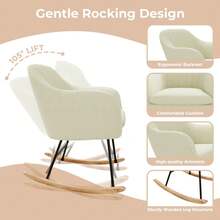 Mecedora de guardería, mecedora tapizada de chenilla, cómoda silla de lactancia para interiores, sillón con respaldo, cómoda silla auxiliar para sala de estar, dormitorio y oficina. - Beis - Ver 6