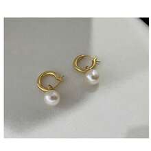 Pearl Earrings, Minimalist Round Design, High-End Quality, Minimalist Dangle Earrings, Women's Valentine's Day Gold St. Patrick's Day Earrings - Multicolor - View 5