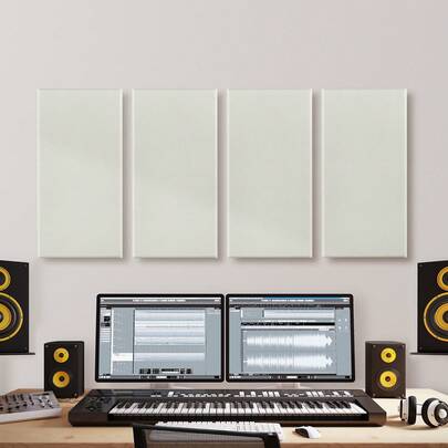 Akustikpaneele, 4 Stück, 600x300x50 mm, Wandpaneele, schallabsorbierende Platten, selbstklebende, schalldichte Wandplatten, für Studios, Büros, Heimkinos, Konferenzräume, Beige